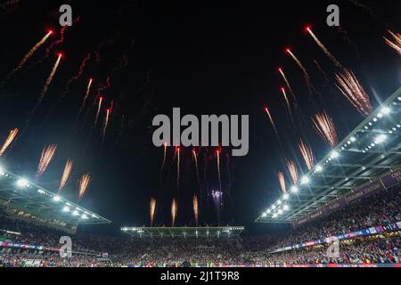 Orlando, Florida, March 27, 2022,  Fireworks at Exploria Stadium during the USA vs Panama match.  (Photo Credit:  Marty Jean-Louis) Credit: Marty Jean-Louis/Alamy Live News Stock Photo