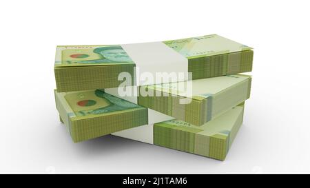 Stack of 10000 Iranian rial notes. 3D rendering of bundles of banknotes ...