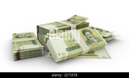 3D Stack of 100000 Iranian rial notes Stock Photo