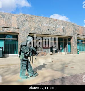 The Terrell Library, Washington State University in Pullman, Washington, USA; Terry Allen's Art Sculpture 'Bookin' on the Mall near the main entrance. Stock Photo