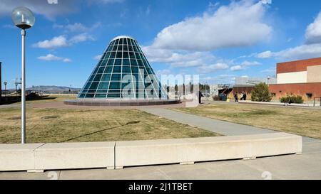 The Terrell Library atrium and sky dome, sky light at Washington State University in Pullman, Washington, USA; academic campus libraries. Stock Photo