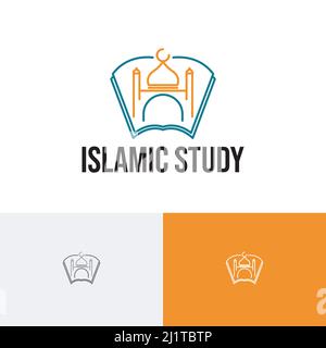 Mosque Book Islamic Center Study Islam Muslim Community Line Style Logo Stock Vector