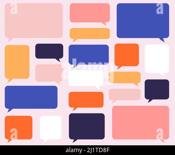 Speech bubbles Vector Set. Multicolored clouds for text, lettering. Different shape of empty balloons for talk on isolated background. Cartoon vector illustration. Stock Vector