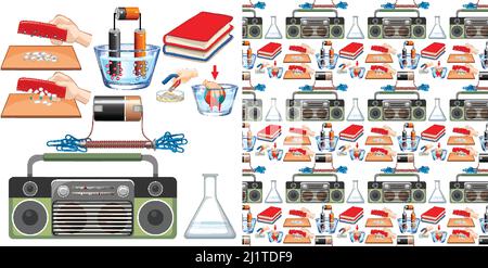 Seamless background with science tools illustration Stock Vector