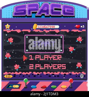 arcade game screen with pixel spaceship vector illustration Stock ...