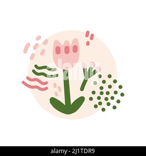childlike floral cute design in trendy hand drawn flat style for baby greeting card and invitation. Stock Vector