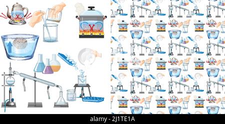 Seamless background with science equipments illustration Stock Vector