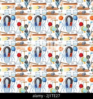 Seamless background with science equipments illustration Stock Vector