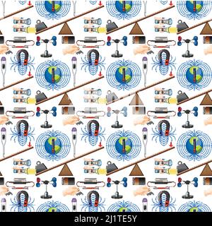 Seamless background with science equipments illustration Stock Vector