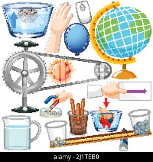 Different science equipments on white background illustration Stock Vector