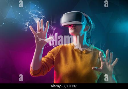 Premium Photo  Beautiful futuristic woman using virtual reality glasses in  the metaverse
