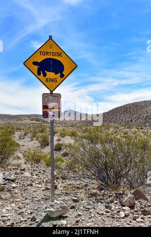 Tortoise crossing sign, Gold Butte Nevada Landscape Stock Photo