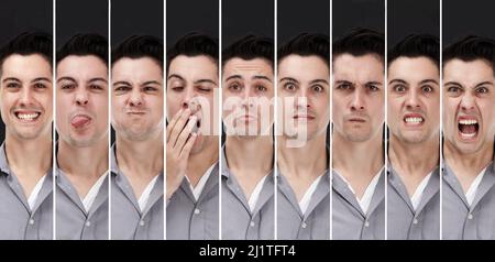 Displaying his many moods. Composite image of a young man displaying different personalities. Stock Photo