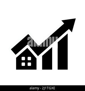 Real estate market growth chart glyph icon. Silhouette symbol. Houses price rise. Negative space. Vector isolated illustration Stock Vector