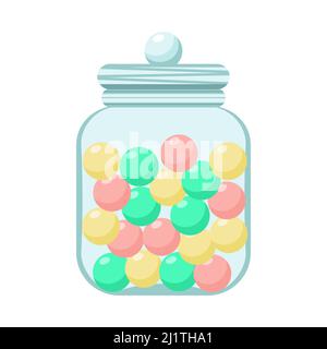 Round candy sweets in pot, colorful vector illustration Stock Vector