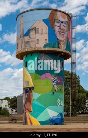 Community Water Tower Art, Snowtown, South Australia, Australia Stock Photo