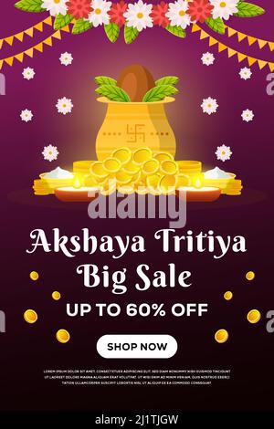 akshaya tritiya illustration vertical sale banner Stock Vector