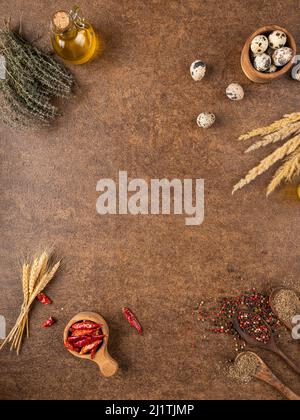 Food decorated brown textured rough background Stock Photo