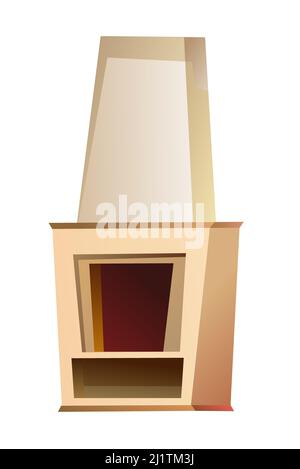 Fireplace with chimney and mantel for living room. Antique oven for baking by fire. House hearth home. Cartoon style. Object isolated on white backgro Stock Vector