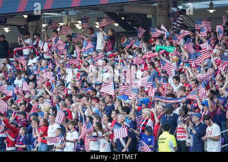 Orlando, Florida, March 27, 2022,  USA fans in the 2022 World Cup Qualifier at Exploria Stadium.  (Photo Credit:  Marty Jean-Louis) Credit: Marty Jean-Louis/Alamy Live News Stock Photo