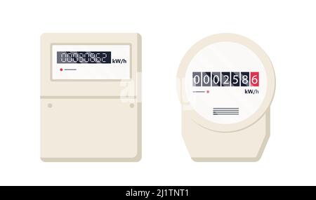 Electric meter. Automatic meter electric power. Household or industrial measuring equipment in flat style. Electricity consumption control. Vector Stock Vector