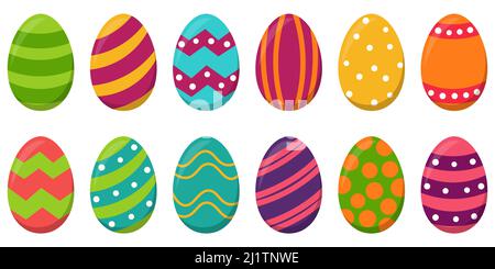 eps vector illustration collection of painted easter eggs with different colored pattern Stock Vector
