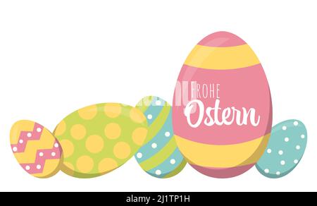 eps vector illustration of simple painted easter eggs with different colors and patterns and easter time greetings (german text) Stock Vector