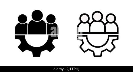 Group people with gear black icon design, Fiendship teamwork sign, Social media symbol Stock Vector
