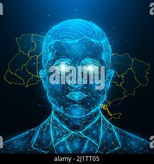 March 28, 2022. Volodymyr Zelensky, President of Ukraine polygonal vector illustration. Vector illustration on dark blue background Stock Vector