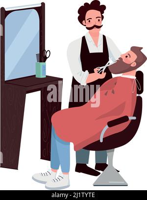 Barber and bearded man semi flat color vector characters Stock Vector