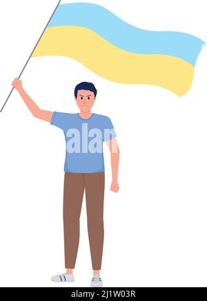 Man holding Ukrainian flag semi flat color vector character Stock Vector