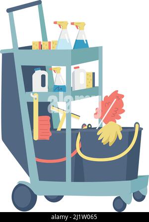Janitorial cleaning cart semi flat color vector object Stock Vector