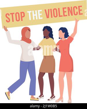 Protest against violence semi flat color vector characters Stock Vector