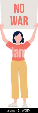 Lady holding no war poster semi flat color vector character Stock Vector