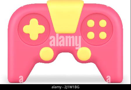 Realistic 3d icon gaming joystick with buttons for cyberspace electronic entertainment vector illustration. Front view gamepad controller internet vid Stock Vector
