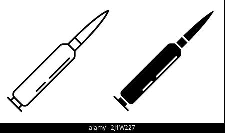Linear icon, automatic weapon bullet. Soldier weapon. Simple black and white vector isolated on white background Stock Vector
