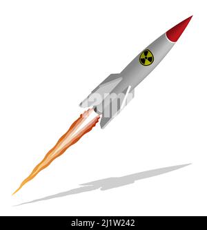 Isometric nuclear rocket. Danger of using atomic weapons of mass destruction. Realistic 3D vector isolated on white background Stock Vector