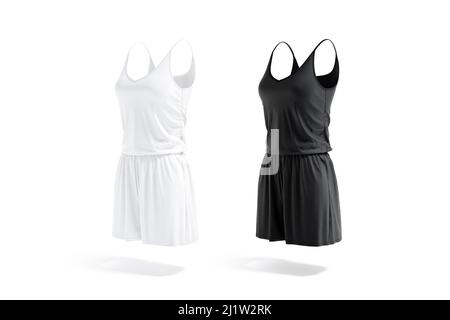 Blank black and white women romper mock up, side view Stock Photo