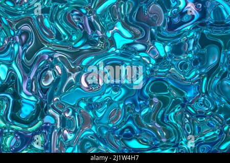 Abstract textural blue iridescent liquid background. Design, art Stock Photo