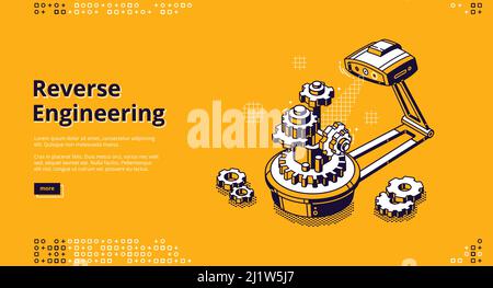 Reverse engineering banner. Concept of disassemble product and research functions for analysis, upgrade, quality control. Vector landing page of back Stock Vector