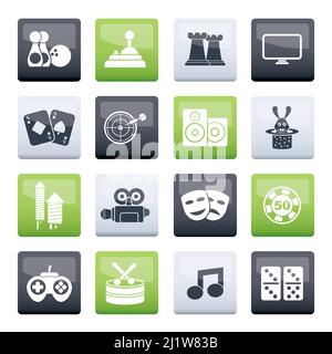 Entertainment objects icons over color background - vector icon set Stock Vector