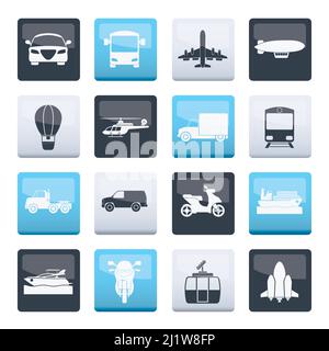 Transportation and travel icons over color background - vector icon set Stock Vector