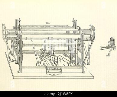 Mechanical Loom from Appleton's dictionary of machines, mechanics, engine-work, and engineering : illustrated with four thousand engravings on wood ; in two volumes by D. Appleton and Company Published New York : D. Appleton and Co 1873 Stock Photo