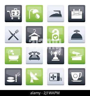 Hotel and motel icons over color background - Vector icon Set Stock Vector