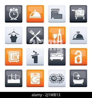 Hotel and motel icons over color background - Vector icon Set Stock Vector
