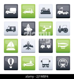 Different kind of transportation icons over color background - vector icon set Stock Vector
