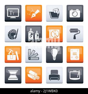 Graphic and website design icons over color background - vector icon set Stock Vector