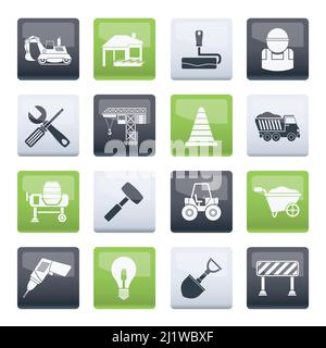 Building and construction icons over color background - vector icon set Stock Vector