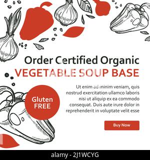 Order certified organic vegetable soup base web Stock Vector