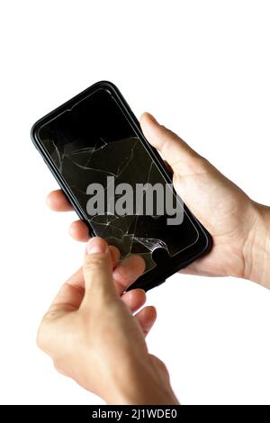 Broken protective film on a smartphone display Stock Photo